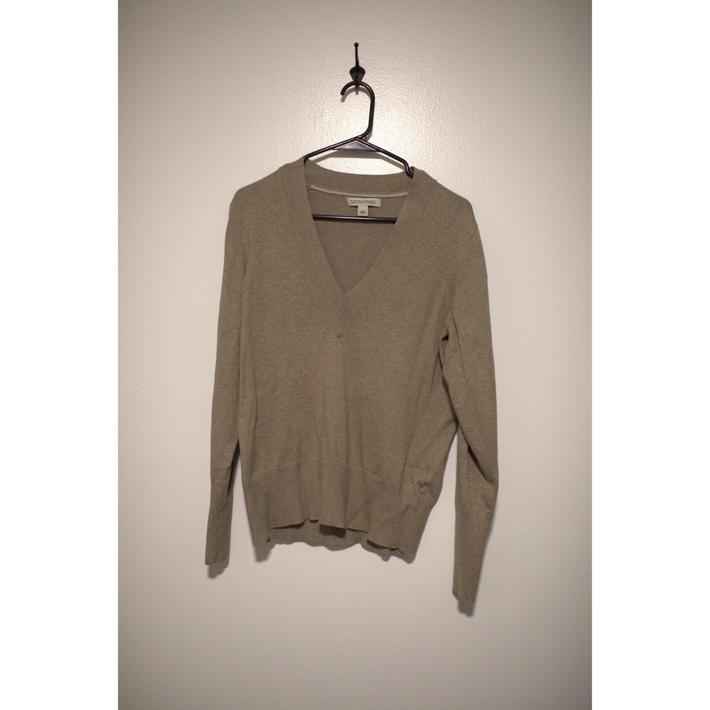 Banana Republic Silk Cotton Cashmere V-Neck Sweater Tan Taupe Large Women